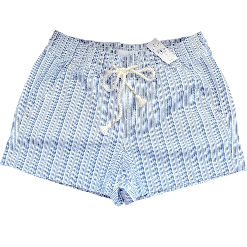 NWT LOFT cotton denim pull on shorts blue stripe